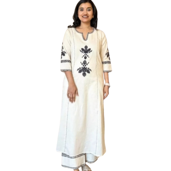 Ethnic Cotton Kurta Set for Women ? Straight Fit with Palazzo and Dupatta(L)